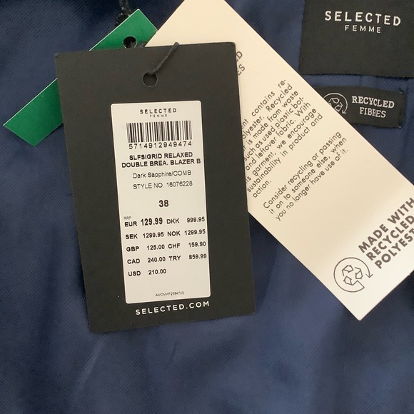 Selected Femme Double Breasted Blazer In Pinstripe Size 38 - Picture 8 of 11